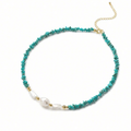 SISMEE |Turquoise Pearl Layered Necklace | Freshwater Pearl Gold Chain Necklace