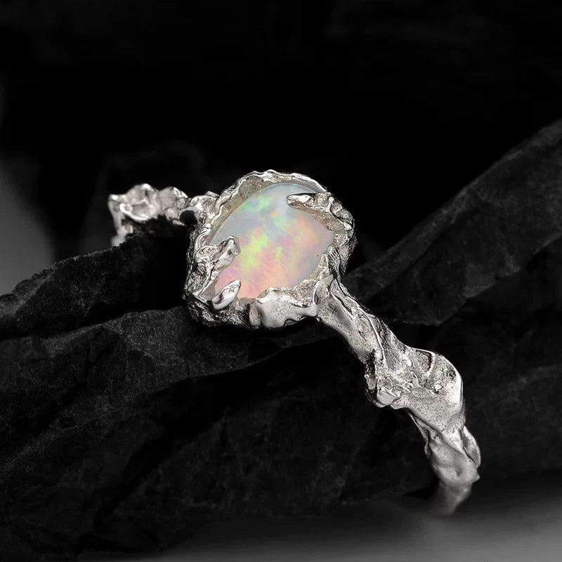 Irregular Opal S925 Sterling Silver Open Ring