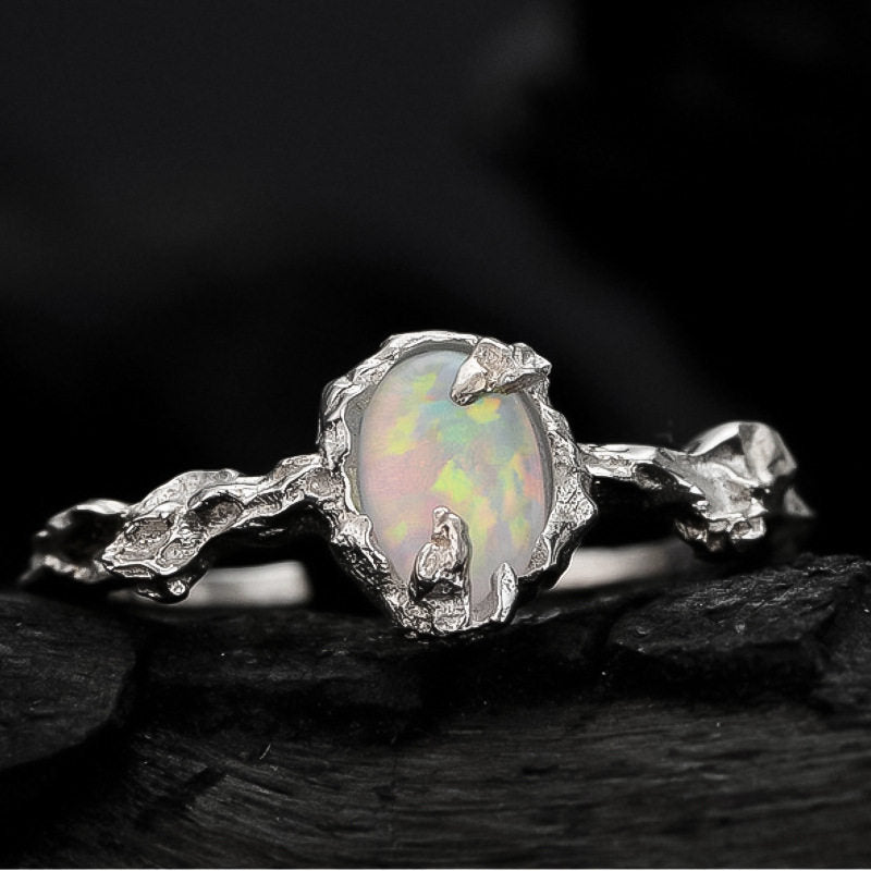 Irregular Opal S925 Sterling Silver Open Ring