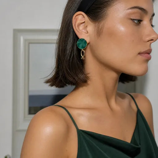 Seraphina｜ Vintage Green Enamel Drop Earring
