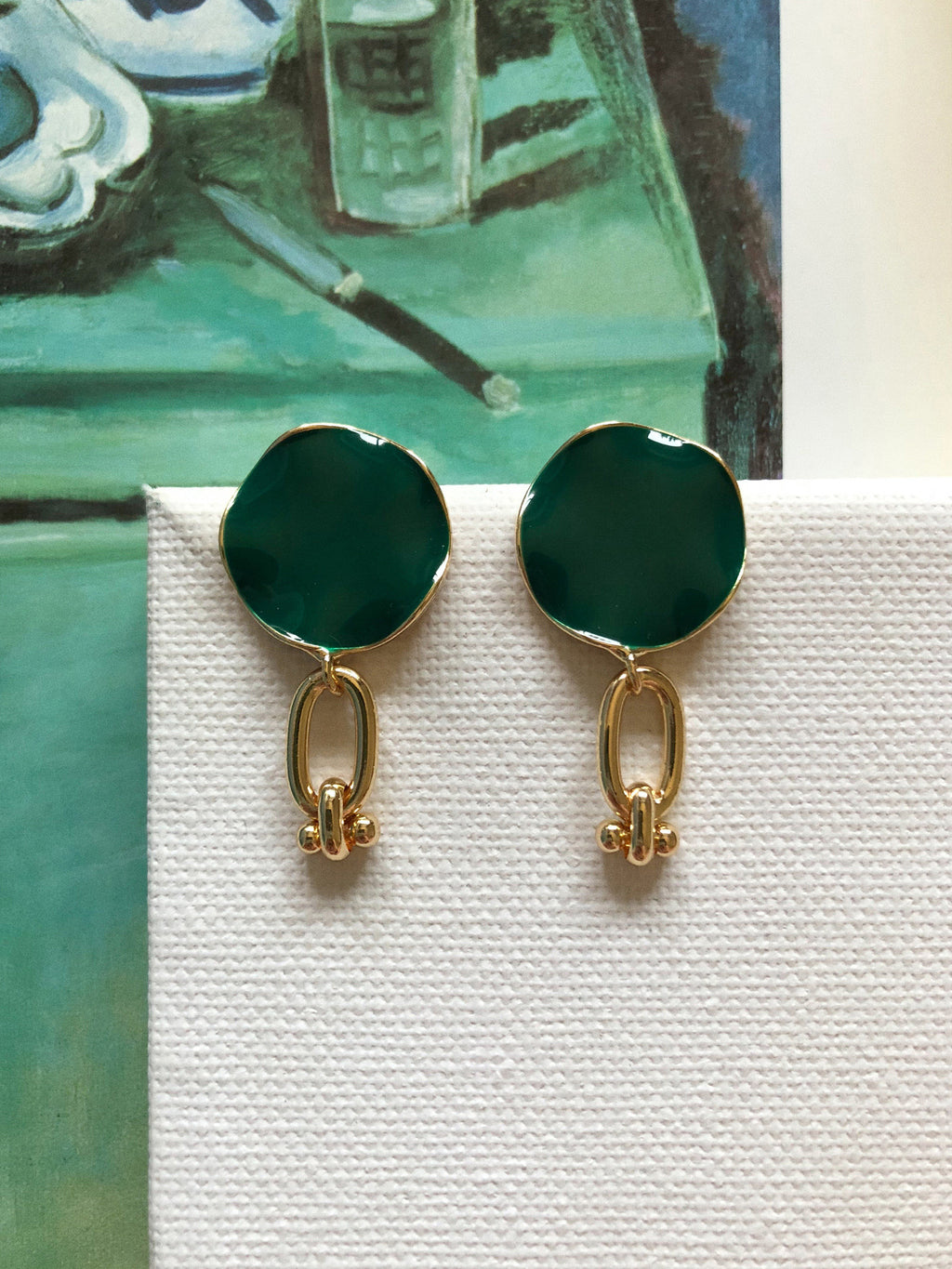 Seraphina｜ Vintage Green Enamel Drop Earring